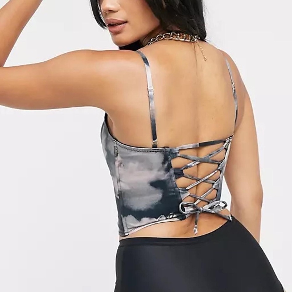 Cherub print grey and pink corset top